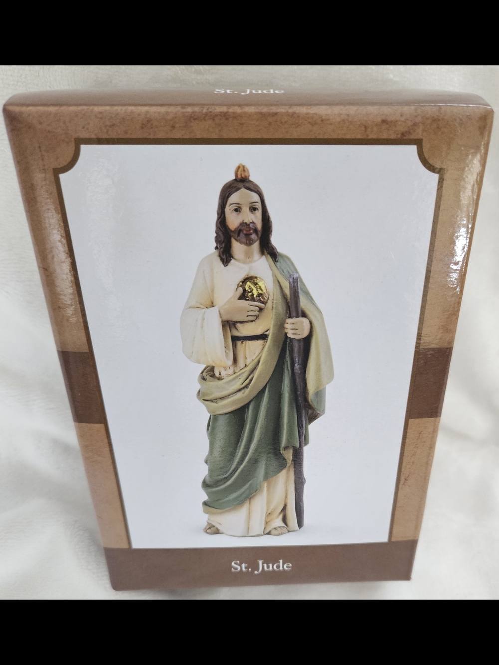 St. Jude Religious Figurine Statue - White, Green, Gold